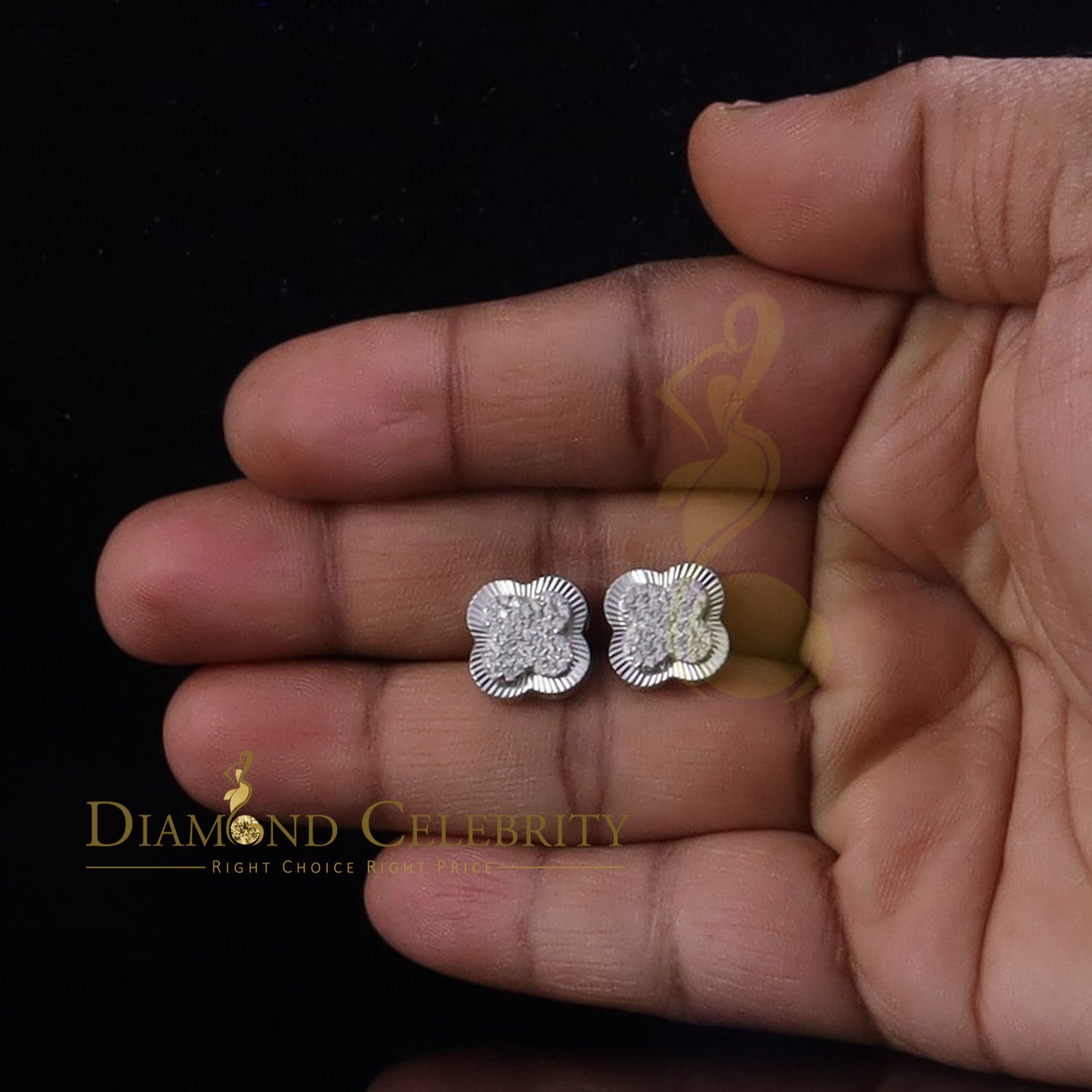 Diamondcelebritees 1.00ct 925 Sterling Silver Moissanite Clover Stud Earrings For Men & Women