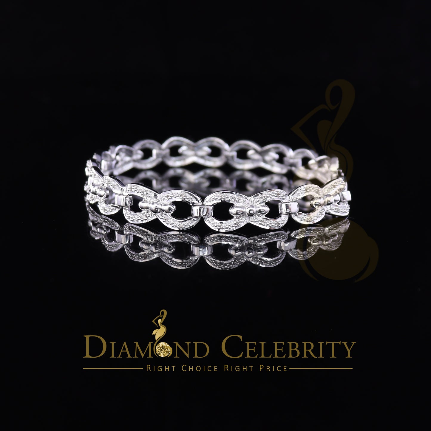 Diamondcelebritees 925 Sterling Silver White 0.20CT Real Diamonds Fancy Style Bracelete Size 7''