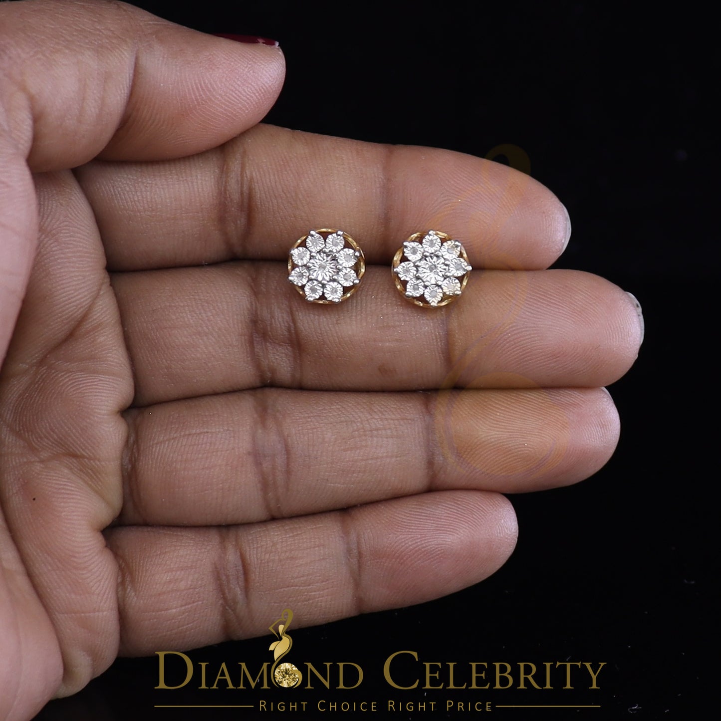 DiamondCelebritees 925 Sterling Silver Yellow 0.10ct Diamond For Men's & Women's Floral Earrings