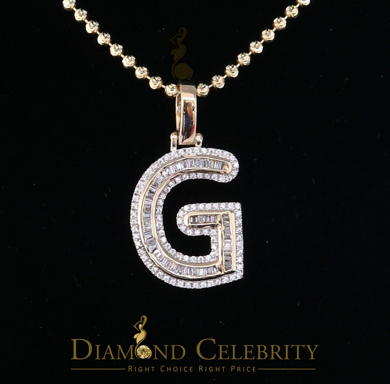 DiamondCelebritees Yellow Bugutte Initial All Alphabet Sterling Silver Pendant with Cubic Zirconia