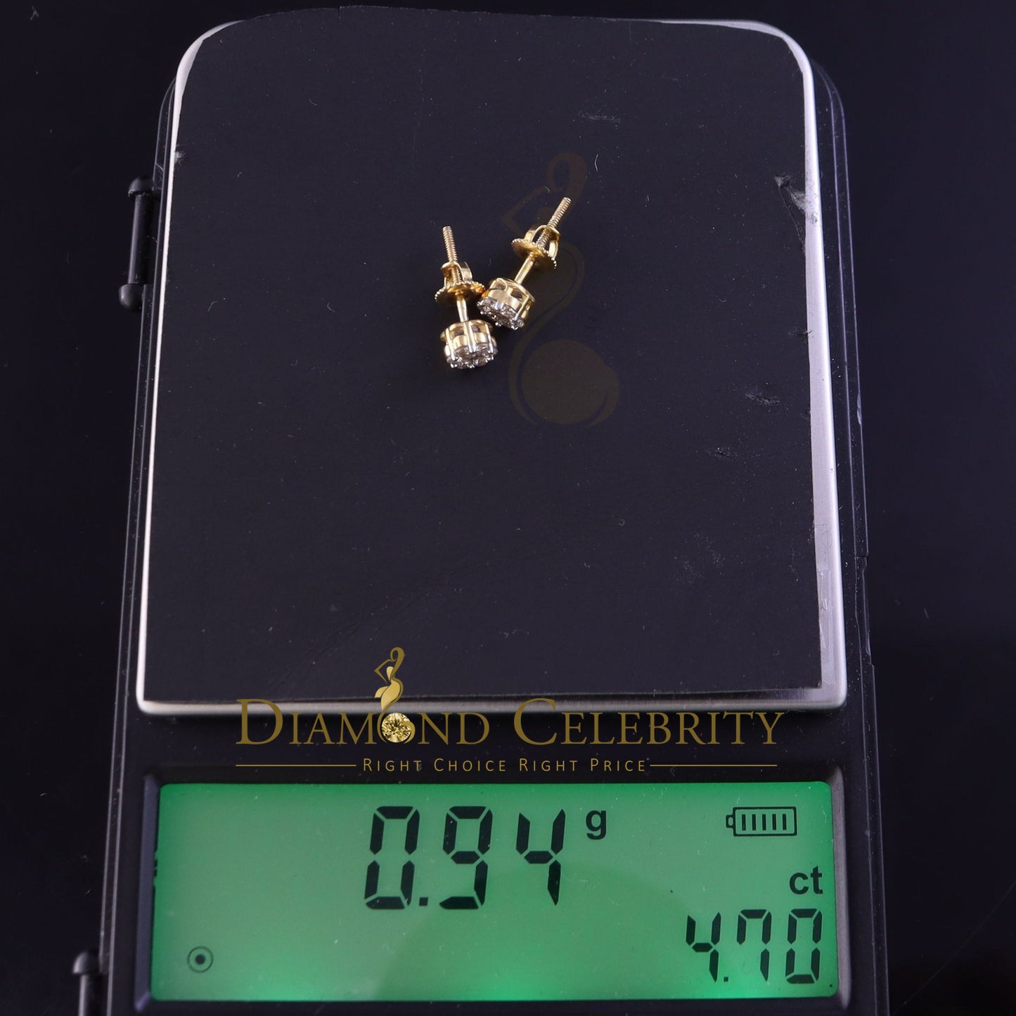 DiamondCelebritees Real 10K Yellow Gold Flower Stud 4.55mm Ladies Earring with Real 0.25CT Diamonds