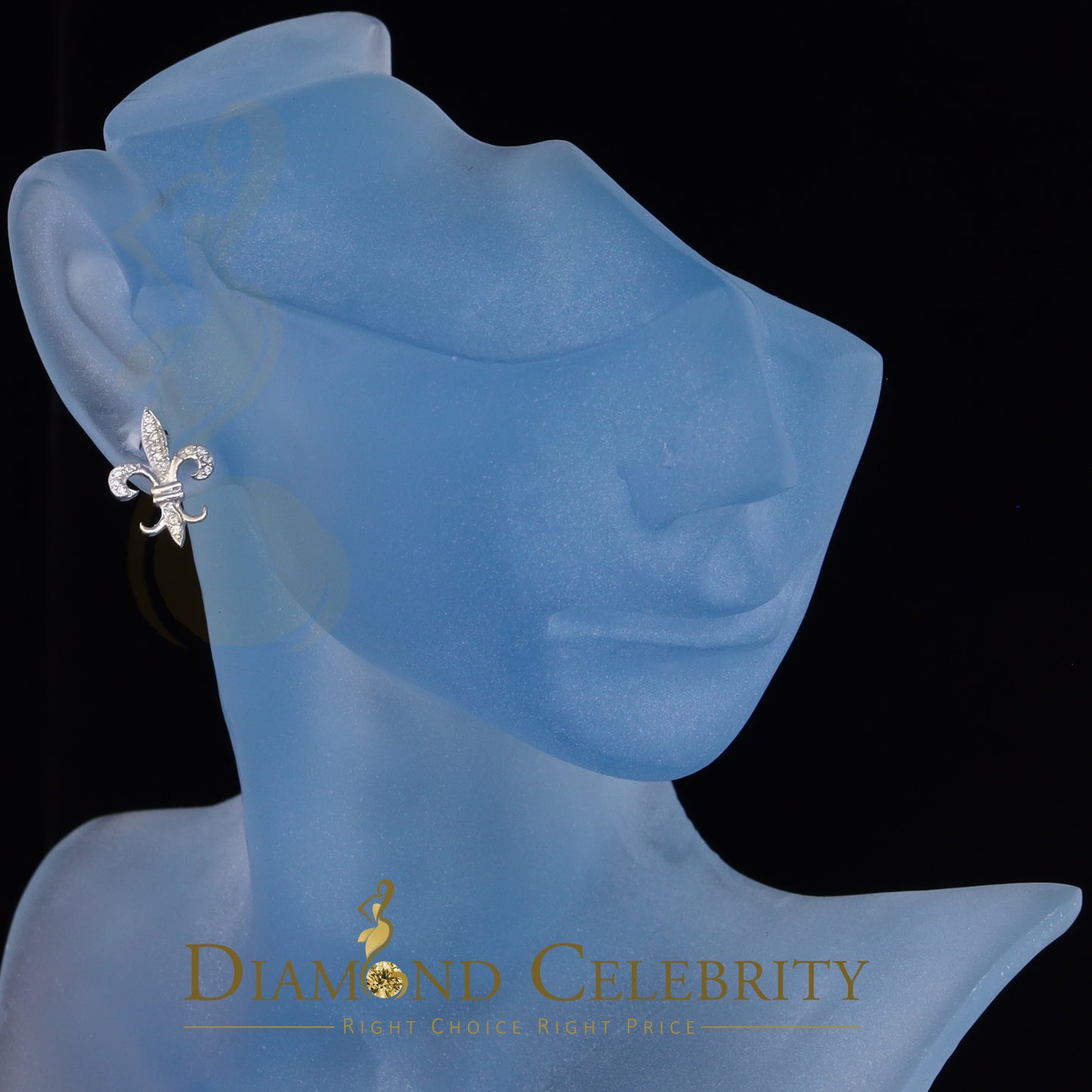DiamondCelebritees 925 White Silver Fleur de Lis Screw Back 0.25ct Cubic Zirconia Women's Earrings