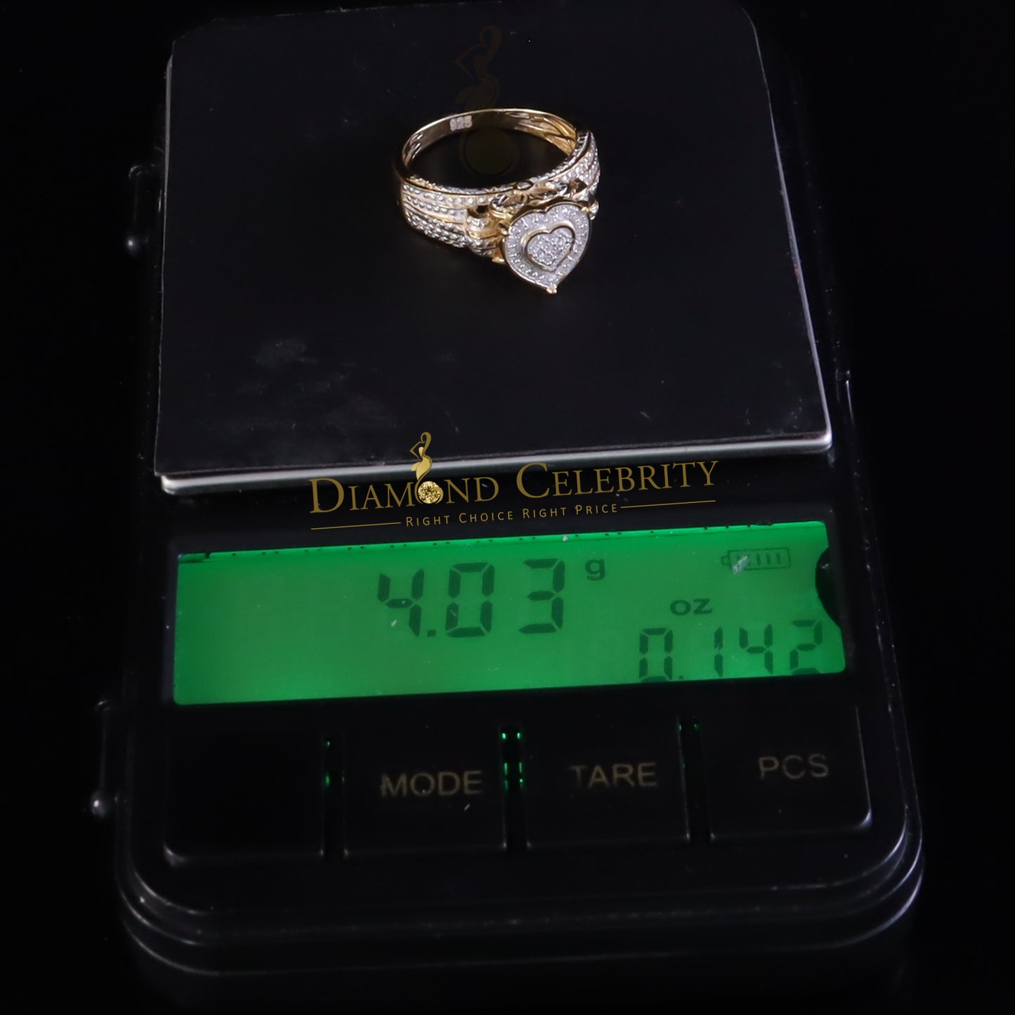 DiamondCelebritees Yellow Silver Heart Ring SZ 7 Real Diamond 0.10ct 925 Sterling Womens Engagement