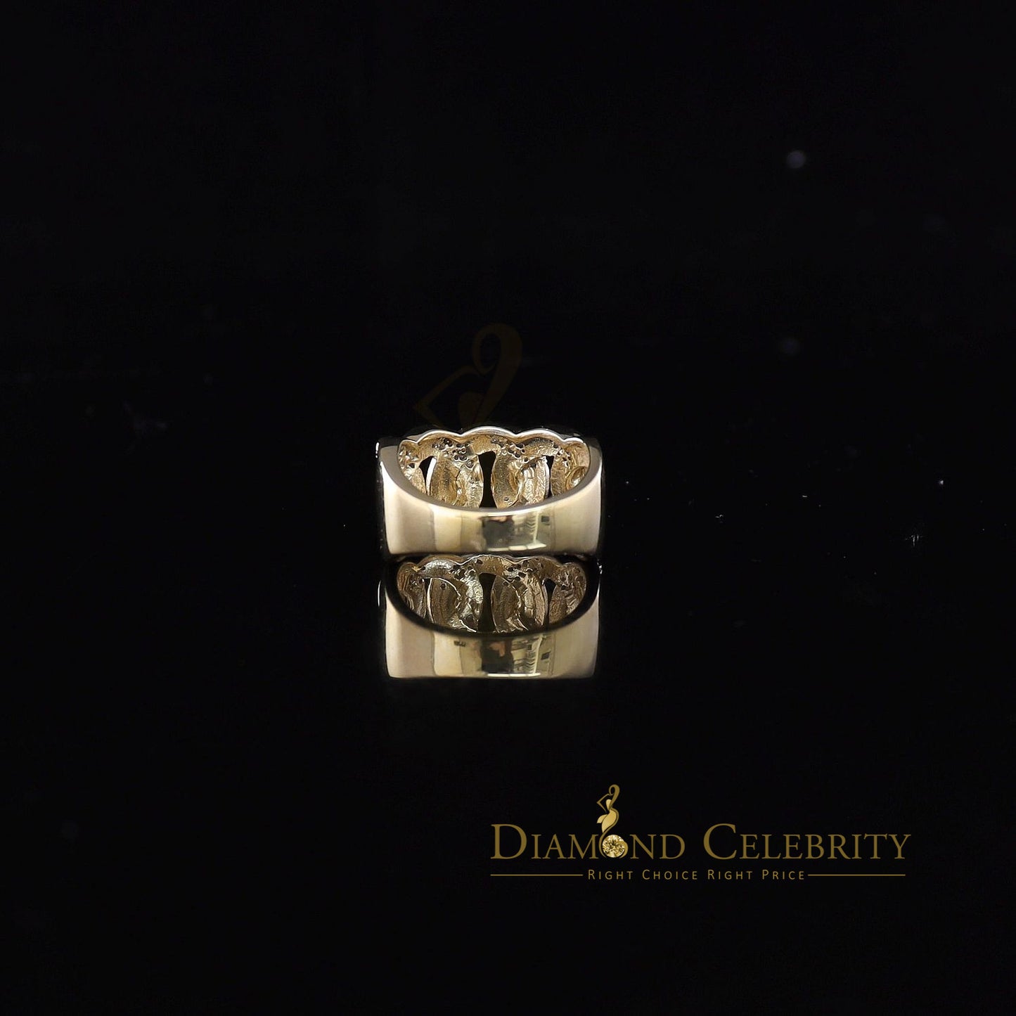 DiamondCelebritees 925 Sterling Silver Yellow Womens Ring Size 8 With Miami Cuban 0.33 CT Diamond