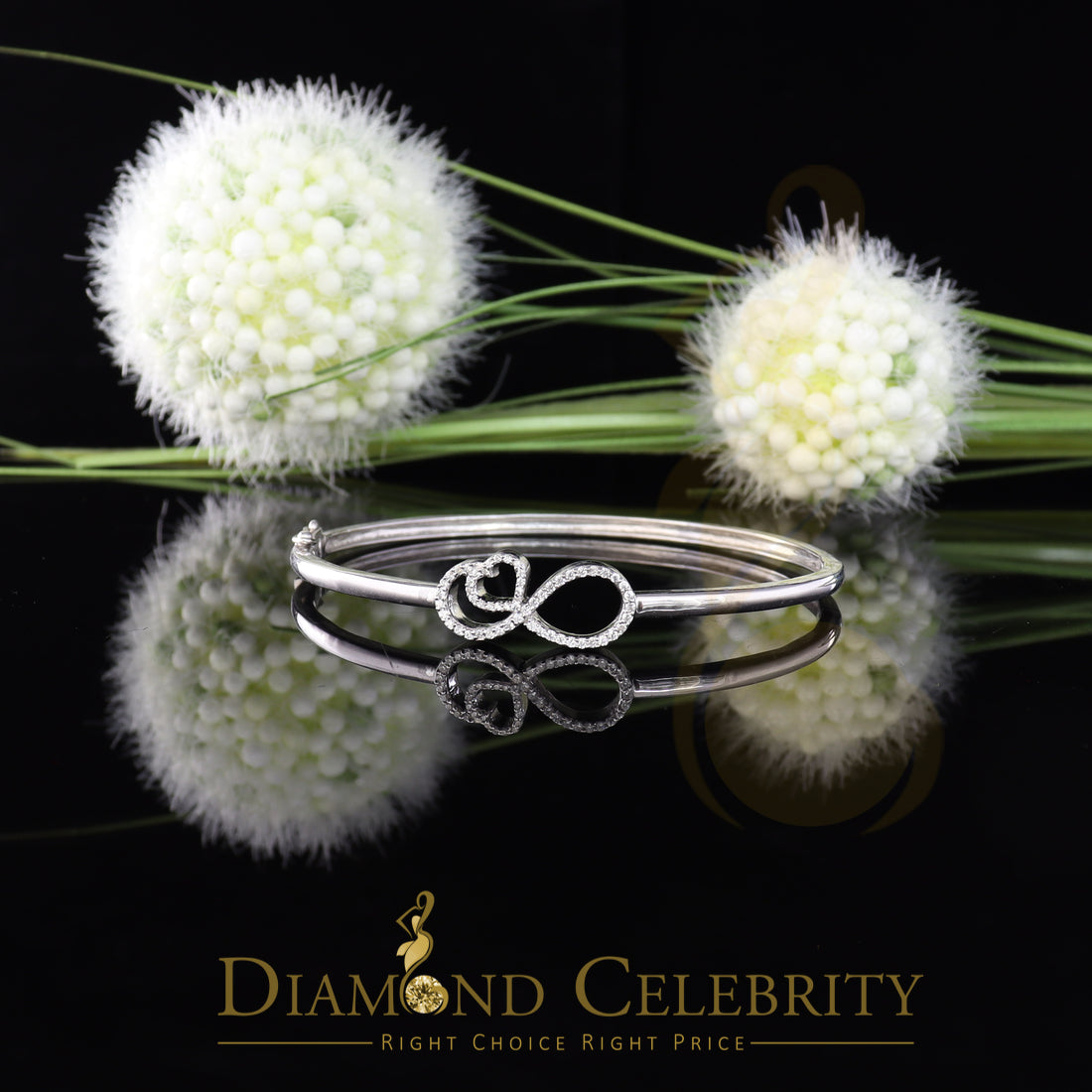 DiamondCelebritees Sterling Silver White Style Heart Bangle 0.50ct Cubic Zirconia SZ 2.49 Inches