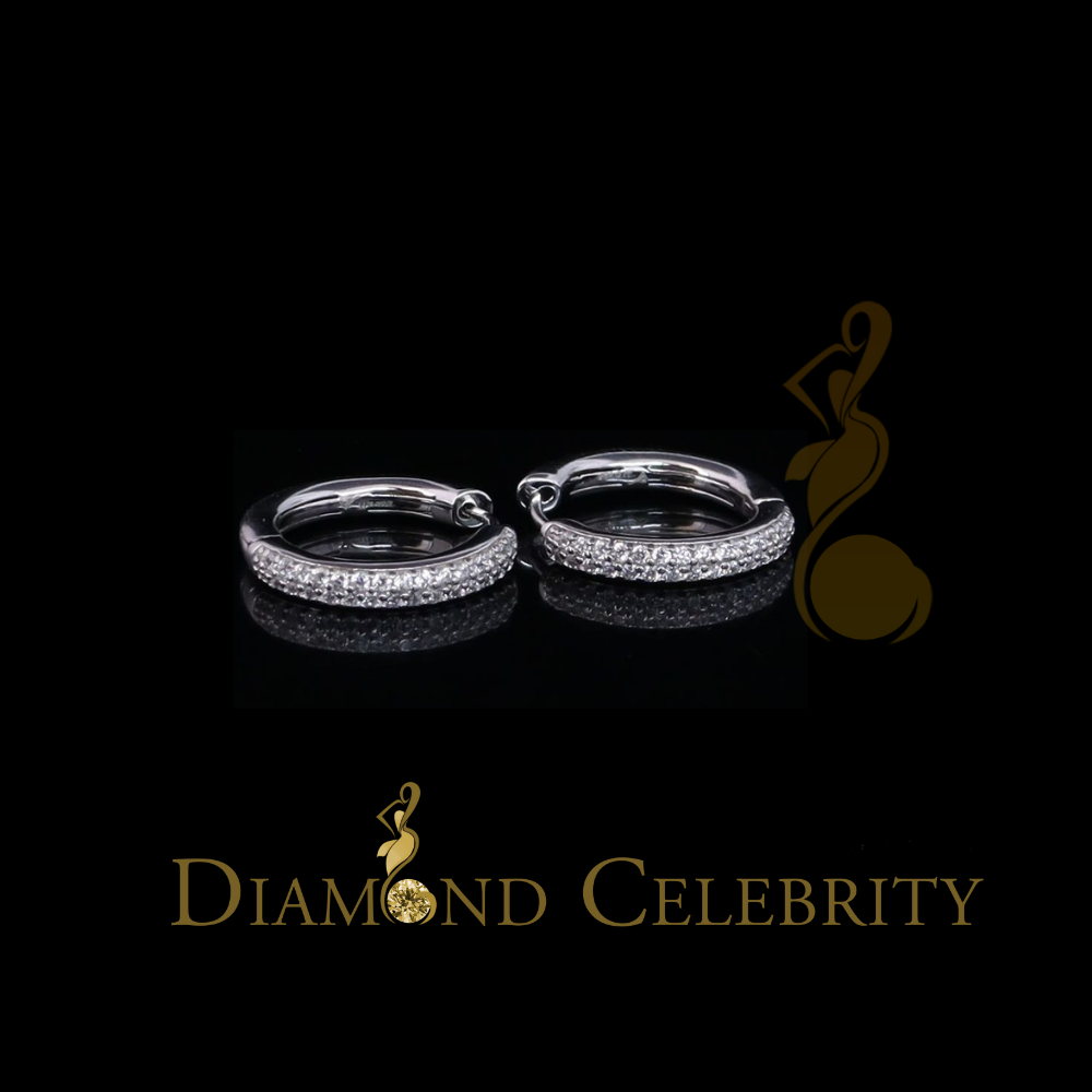 DiamondCelebritees Men's hip hop White 925 Sterling Silver Cubic Zirconia 2 row Huggie Hoop Earring