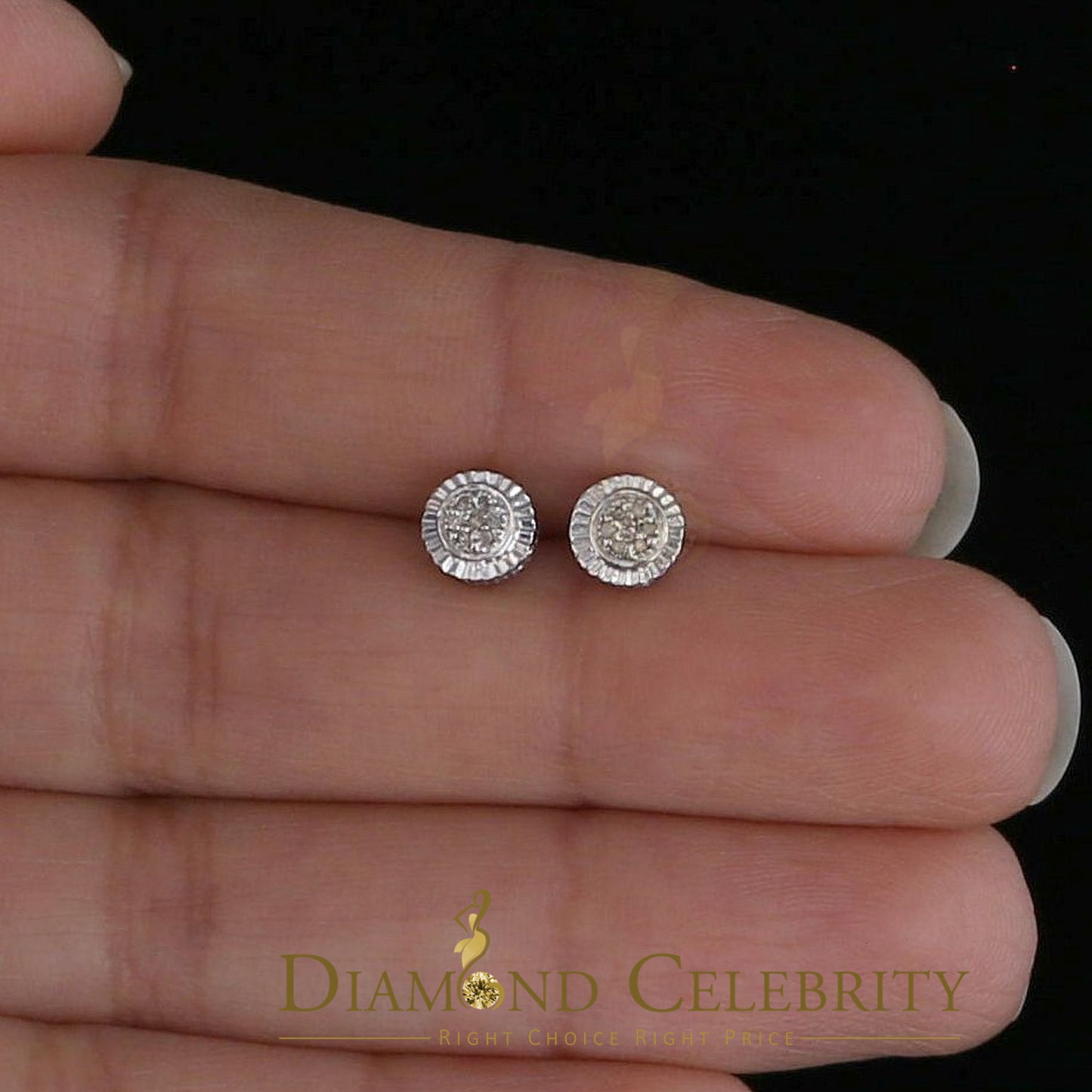 DiamondCelebritees 925 Sterling Silver 0.05ct Diamond For Women's/ Men's White Stud Round Earrings