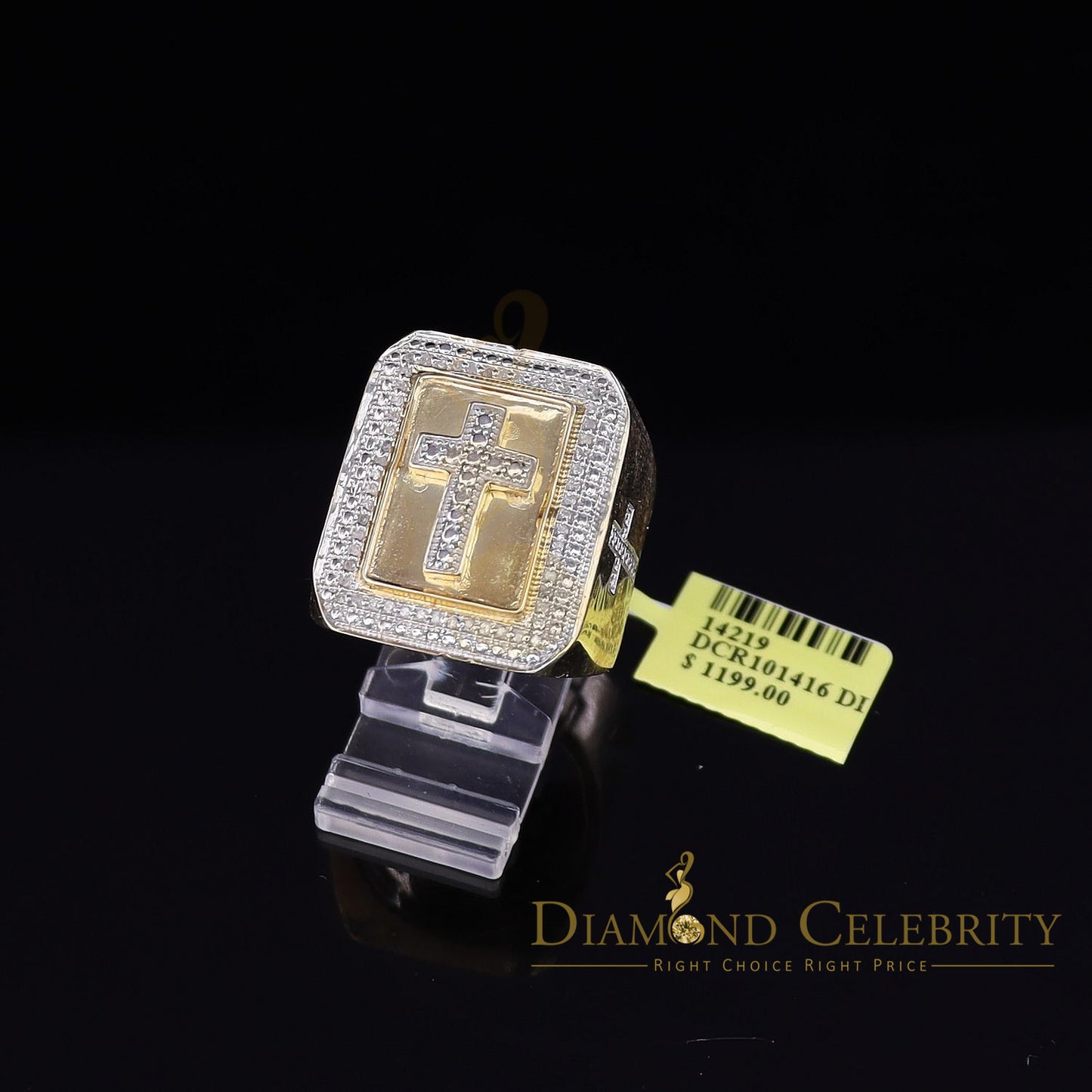 Men's 0.25CT Silver Diamond Yellow Square Adjustable Ring From Size 10 to 12