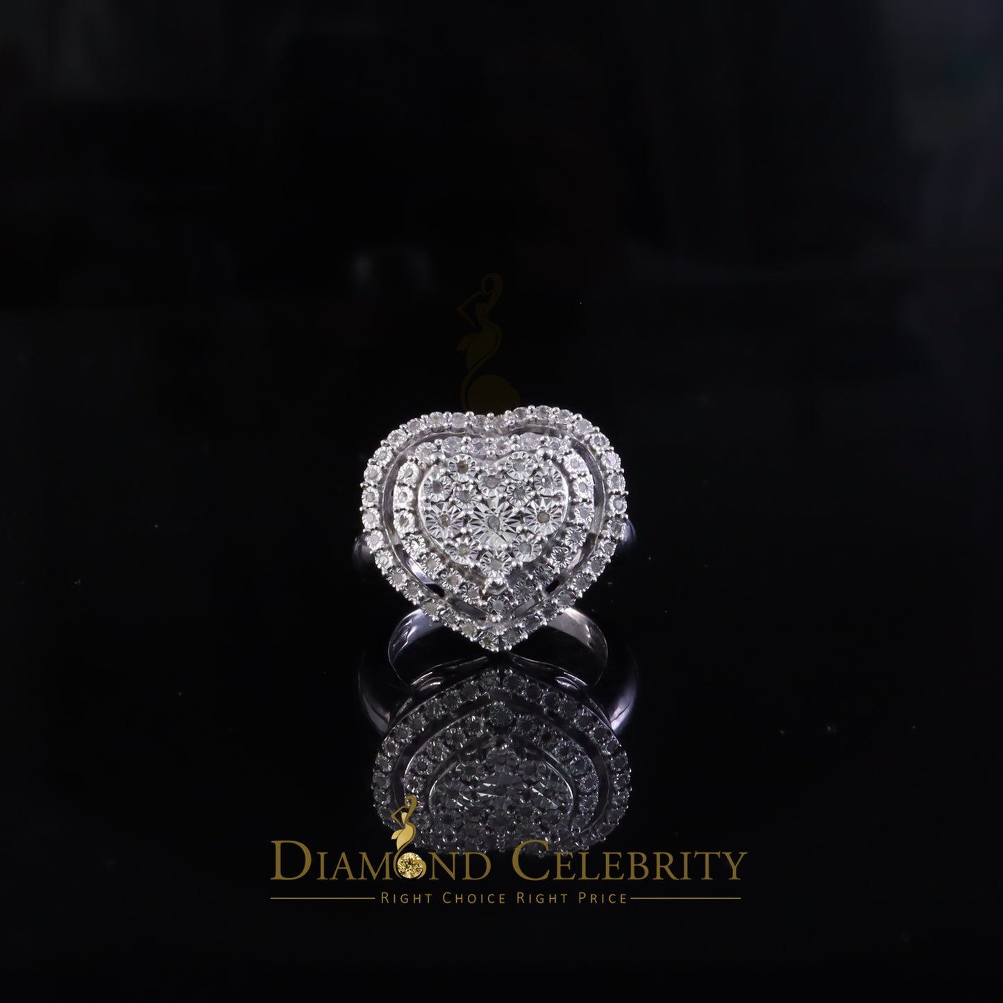 DiamondCelebritees New Big Heart Real Diamond 0.33ct White 925 Sterling Silver Women Charm Ring SZ8
