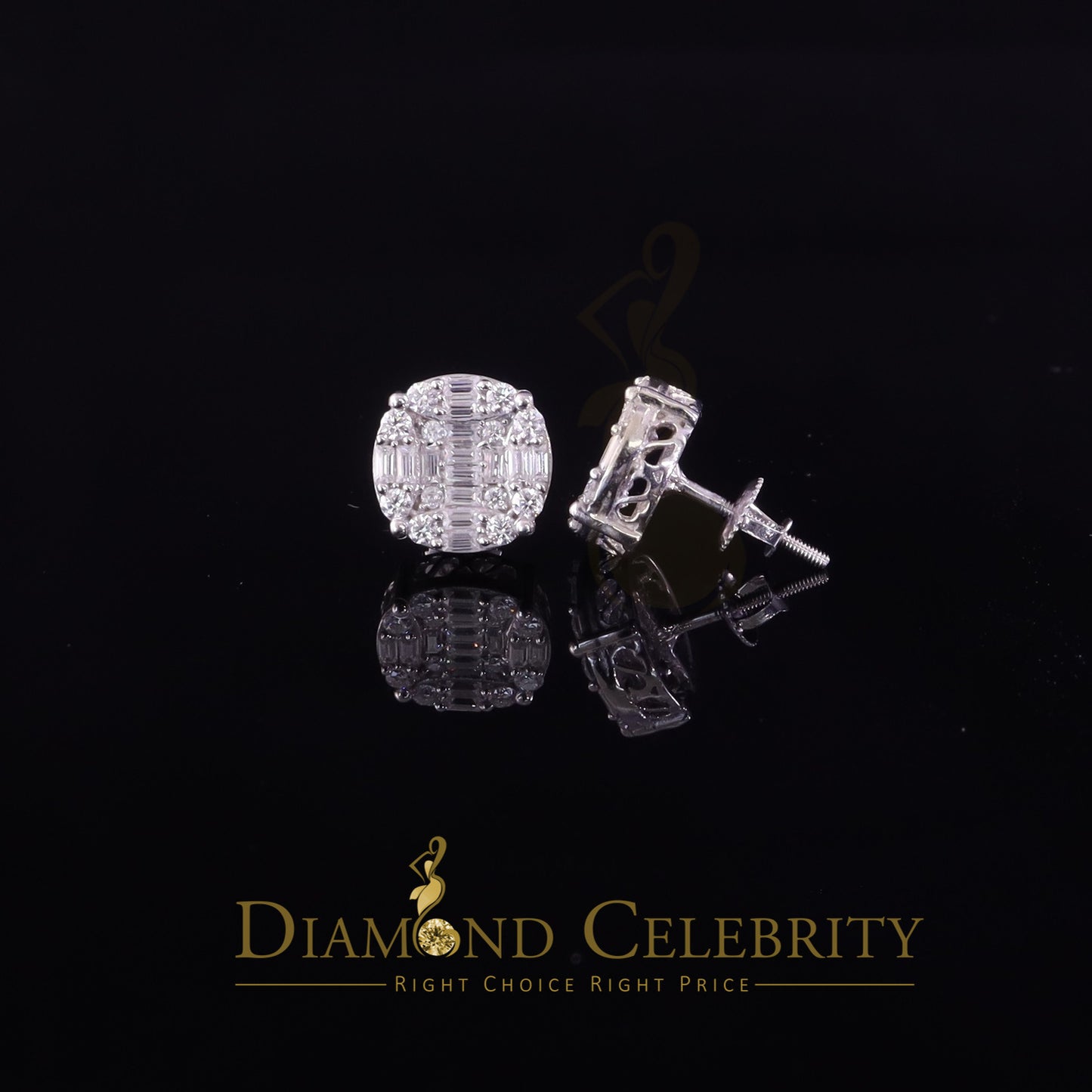 Diamondcelebritees Men's/Womens 925 Silver White 2.00ct VVS 'D' Moissanite Round Stud Earrings