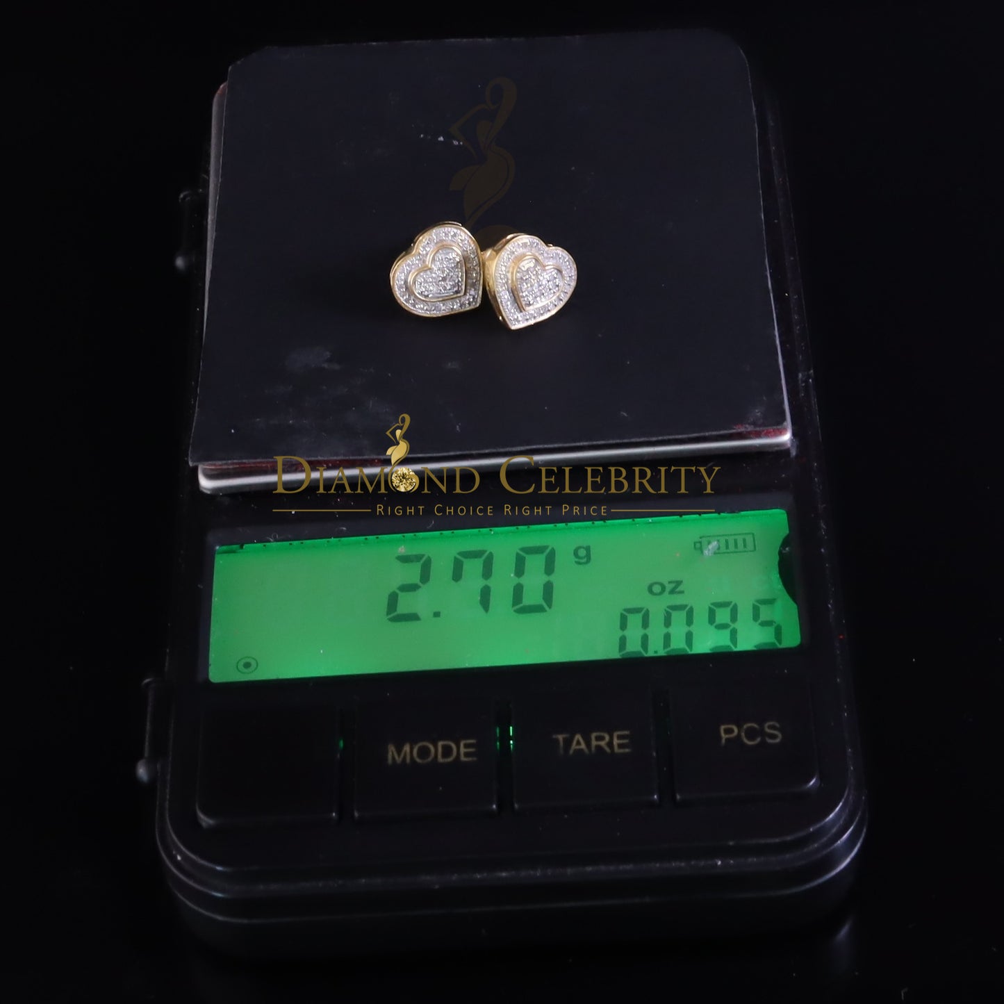 DiamondCelebriteesReal 10K Yellow Gold Heart Stud Earring with 0.25CT Diamond For Women And Men