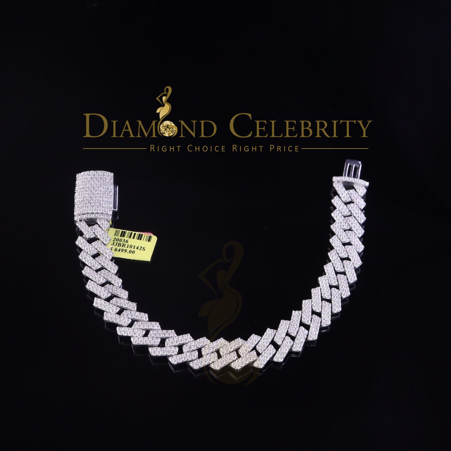 Diamondcelebritees Monaco Men's Bracelet 925 Silver White 15ct Moissanite size 8 inch & Width 14mm