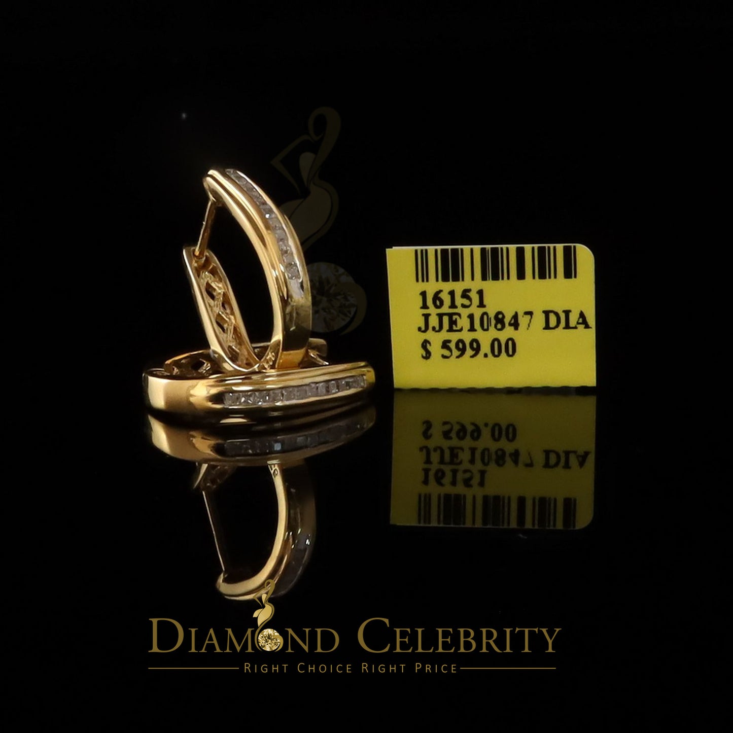 DiamondCelebritees 0.33ct Diamond 925 Sterling Silver Yellow Hoop Stud Earrings For Men's / Women's