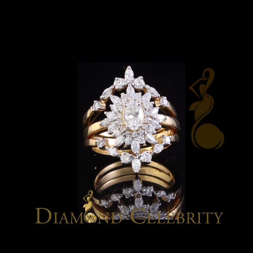 DiamondCelebritees 925 Silver Moissanite Enhancer Guard Wrap 2.00ct Yellow Engagement Ring Size 7
