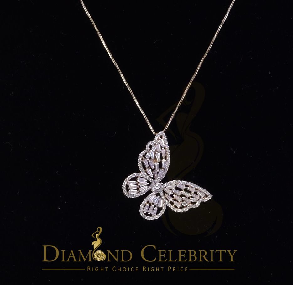 Diamondcelebritees Yellow Men's/Womens 925 Silver1.75ct VVS 'D' Moissanite Butterfly Pendant