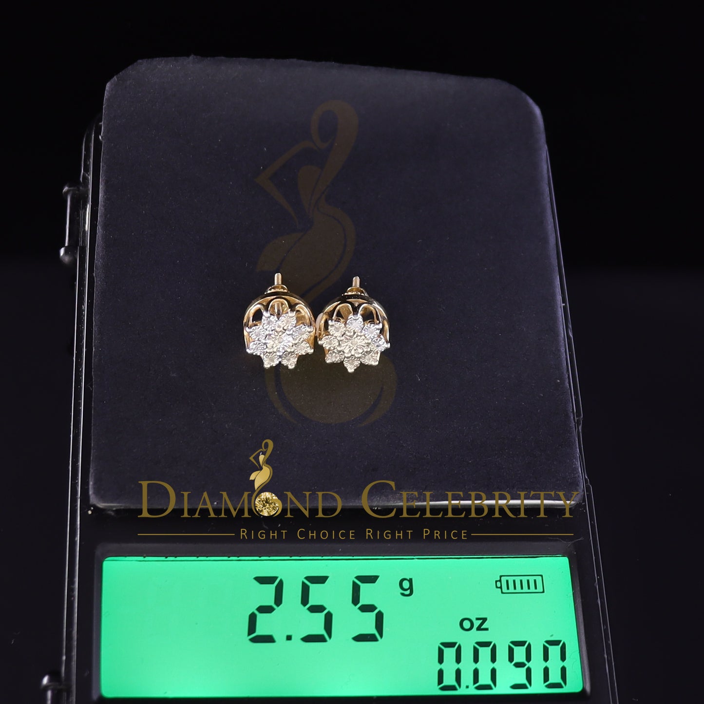DiamondCelebritees 925 Sterling Silver Yellow 0.10ct Diamond For Men's & Women's Floral Earrings