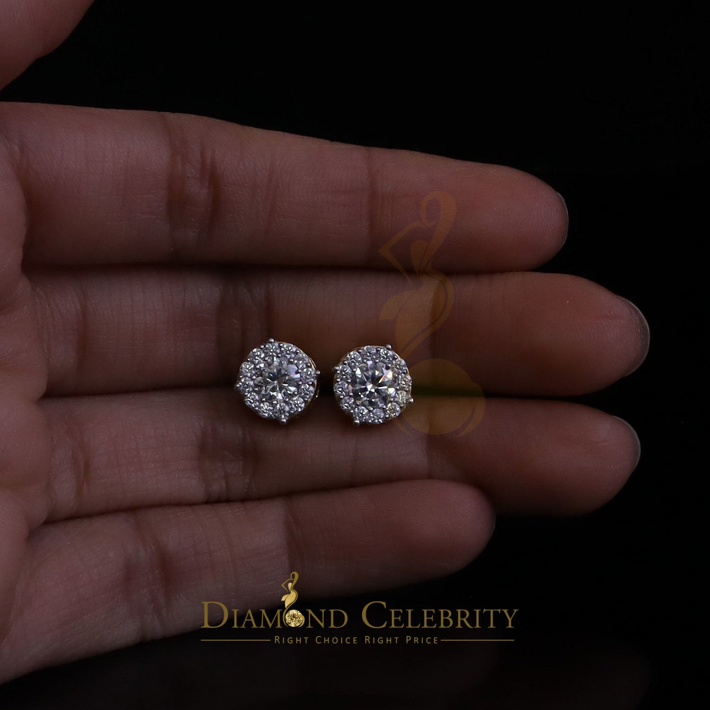 DiamondCelebritees Round Women's/Men's 925 Silver Yellow 0.75ct VVS D Moissanite Round Stud Earring