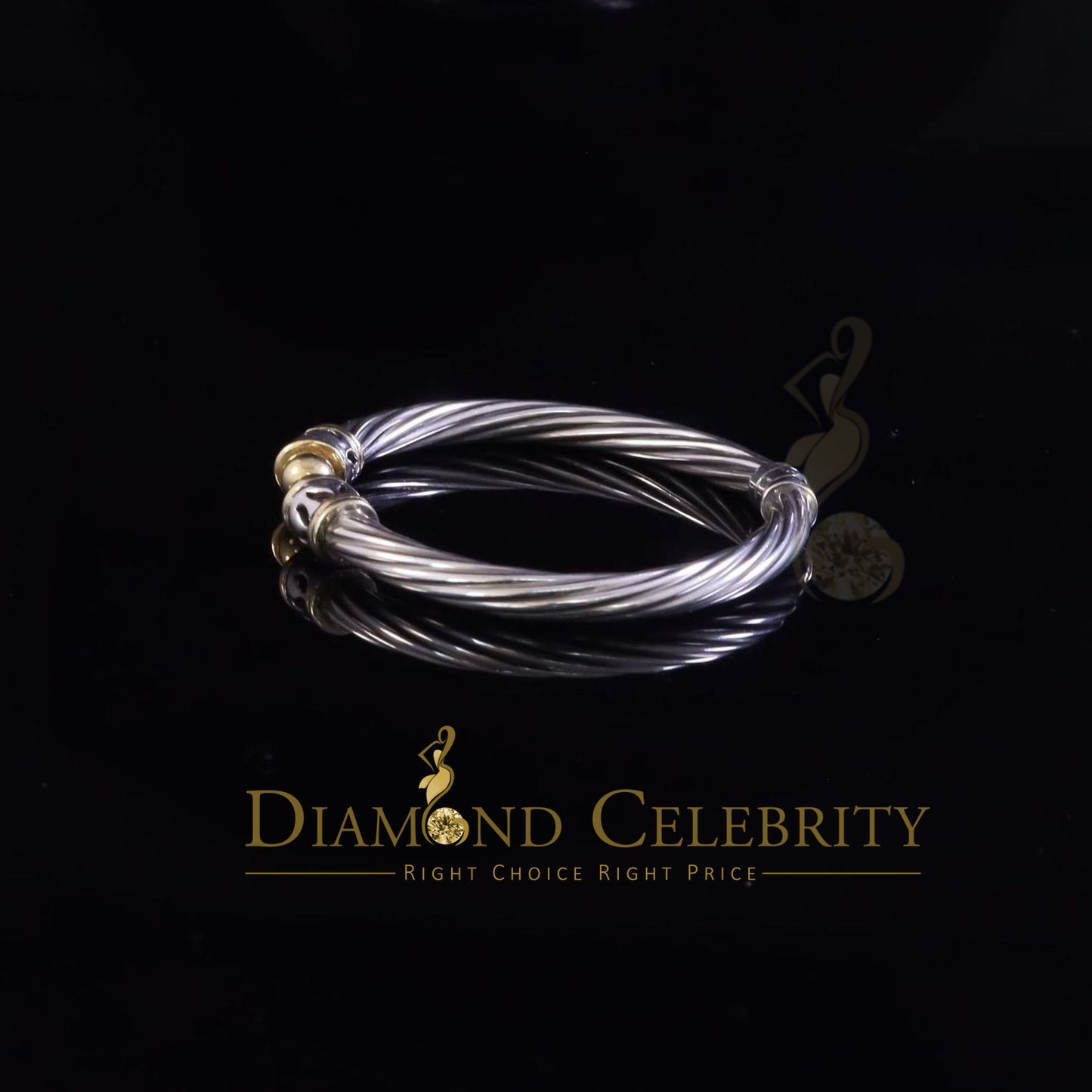 DiamondCelebritees Fashion Round Silver Cubic Zirconia Stones Bangle for Men/Ladies's 7 Inch
