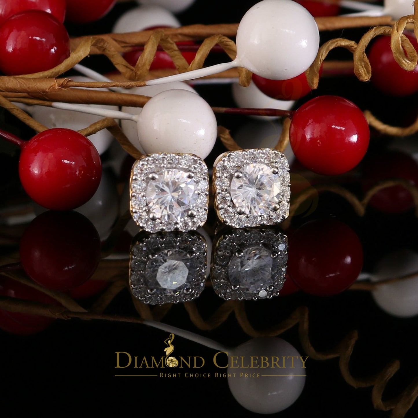 DiamondCelebritees 3.8ct Cubic Zirconia 925 Yellow Silver Women's & Men's Hip Hop Square Earrings