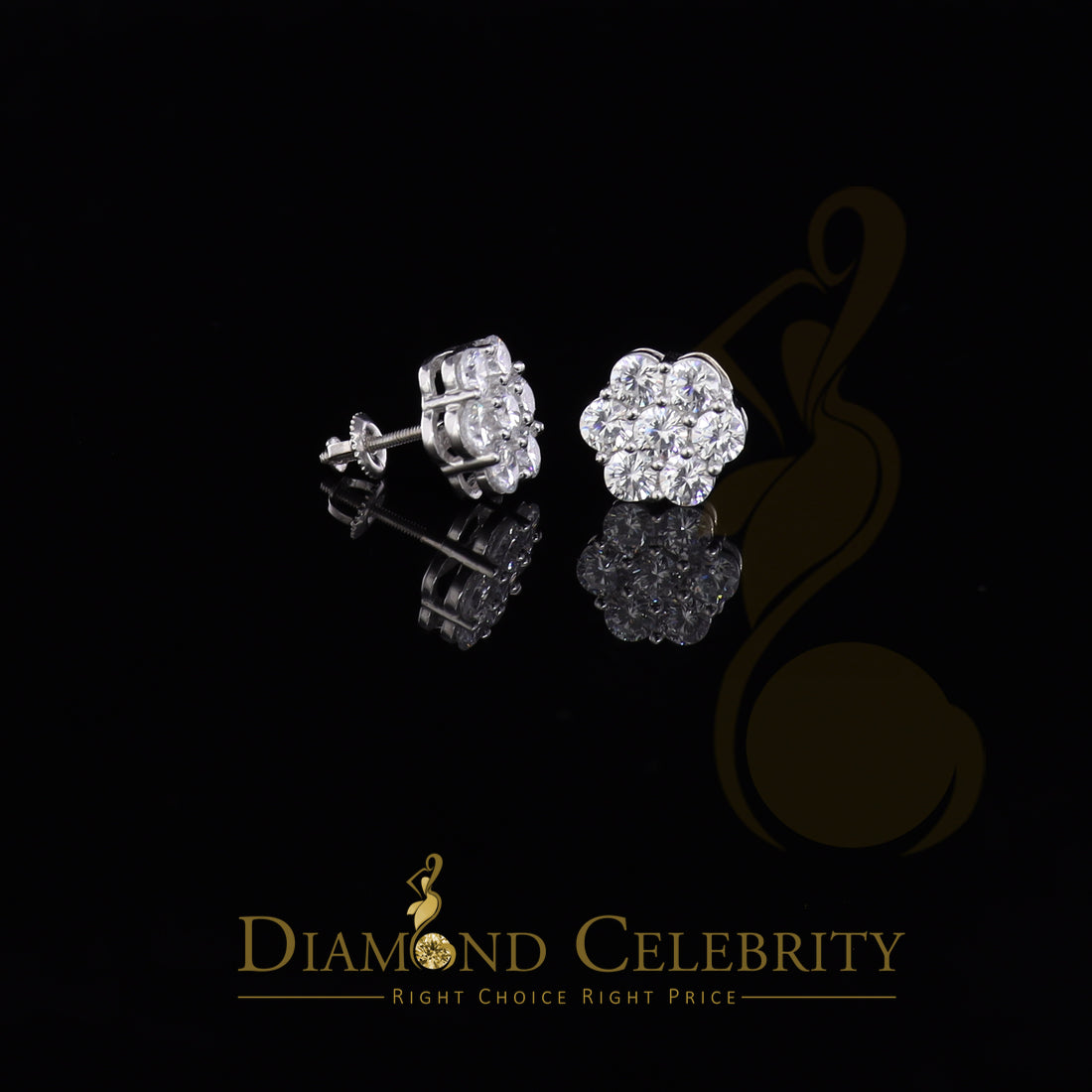 DiamondCelebritees Cubic Zirconia 925 White 4.34ct Sterling Silver Women's Hip Hop Floral Earrings