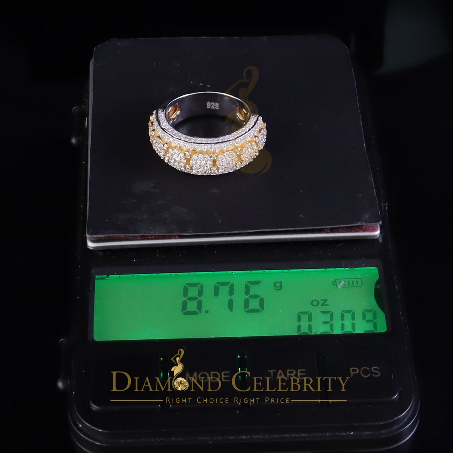DiamondCelebritees 925 Moissanite White Round Shape Band Ring size 8 For Men's 2.50ct Silver VVS'D