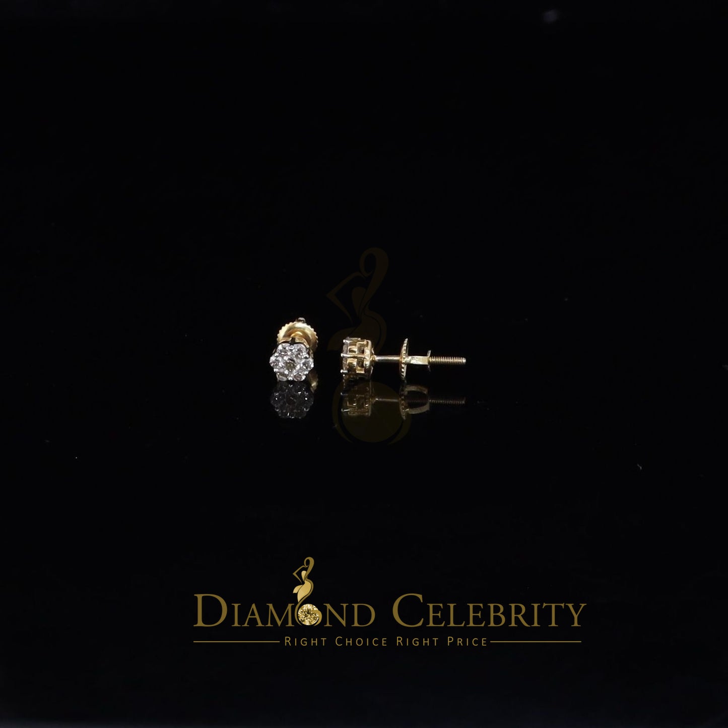 DiamondCelebritees Real 10K Yellow Gold Flower Stud 4.55mm Ladies Earring with Real 0.25CT Diamonds