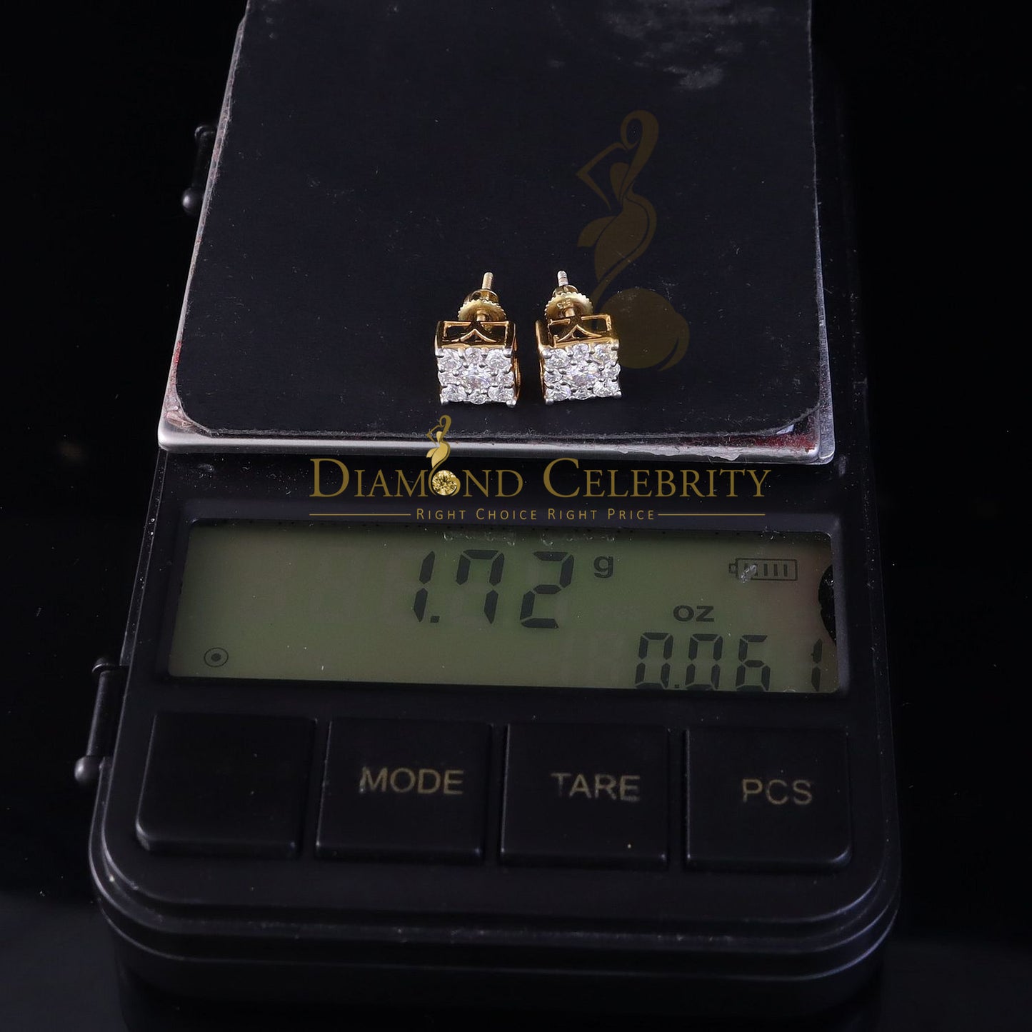 DiamondCelebritees New Women & Men 925 Silver Yellow 1.00ct VVS D Moissanite Square Stud Earrings