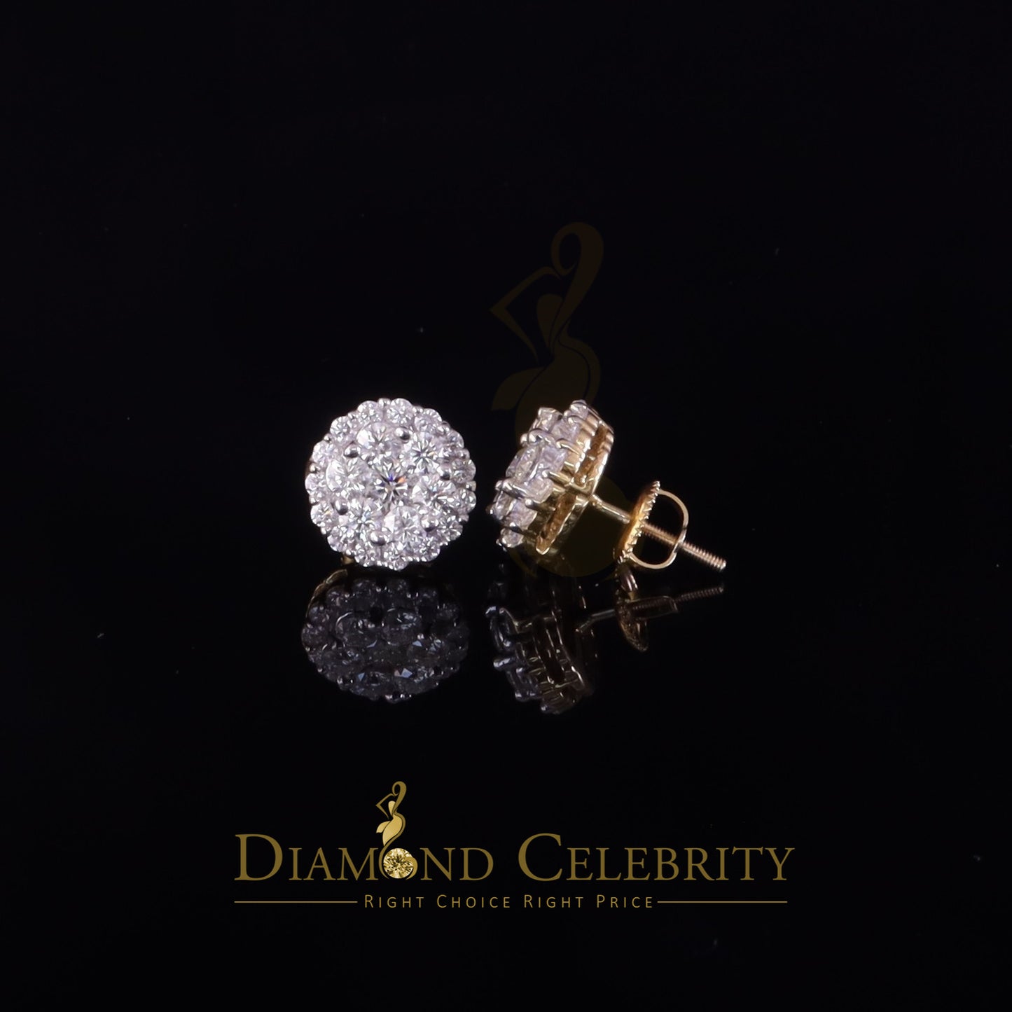 DiamondCelebritees Men's/Womens 925 Silver Yellow 2.00ct VVS 'D' Moissanite Round Stud Earrings