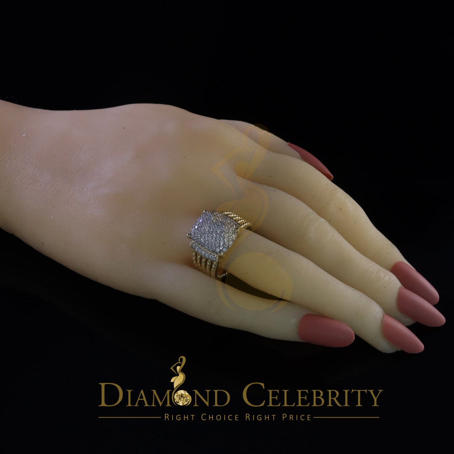 DiamondCelebritees 925 Silver Yellow 1.94ct Cubic Zirconia Adjustable Men's Ring From SZ 8 to 10