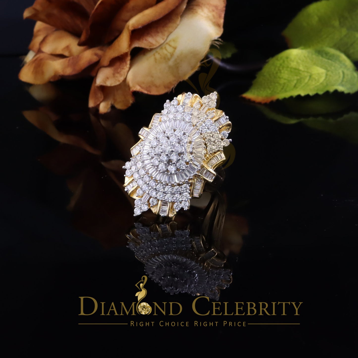 DiamondCelebritees 11.00ct Cubic Zirconia 925 Sterling Silver Yellow Cocktail Womens Ring Size 9