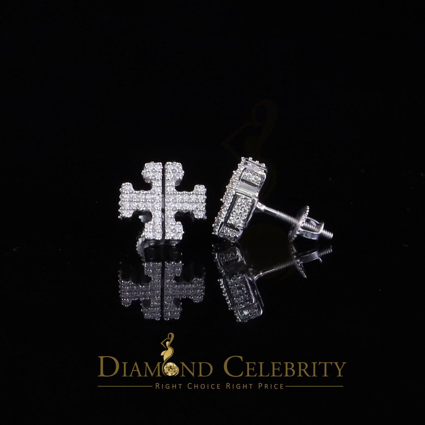 Diamondcelebritees White Designer cross 1CT VVS 'D' Moissanite Men's/Womens 925 Silver Earrings