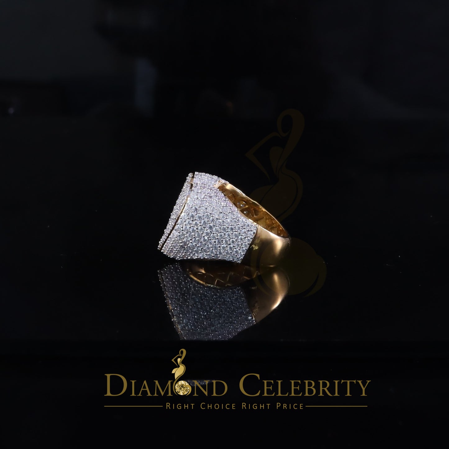 DiamondCelebritees Men's 925 Yellow Silver 5.00ct VVS 'D' Round Moissanite Heart Ring Size 8