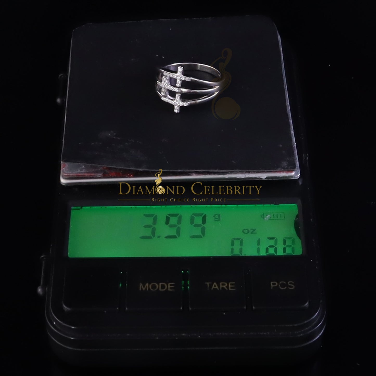 DiamondCelebritees 925 Sterling White Silver 0.22ct Cubic Zirconia Cross Shape Womens Ring Size 6