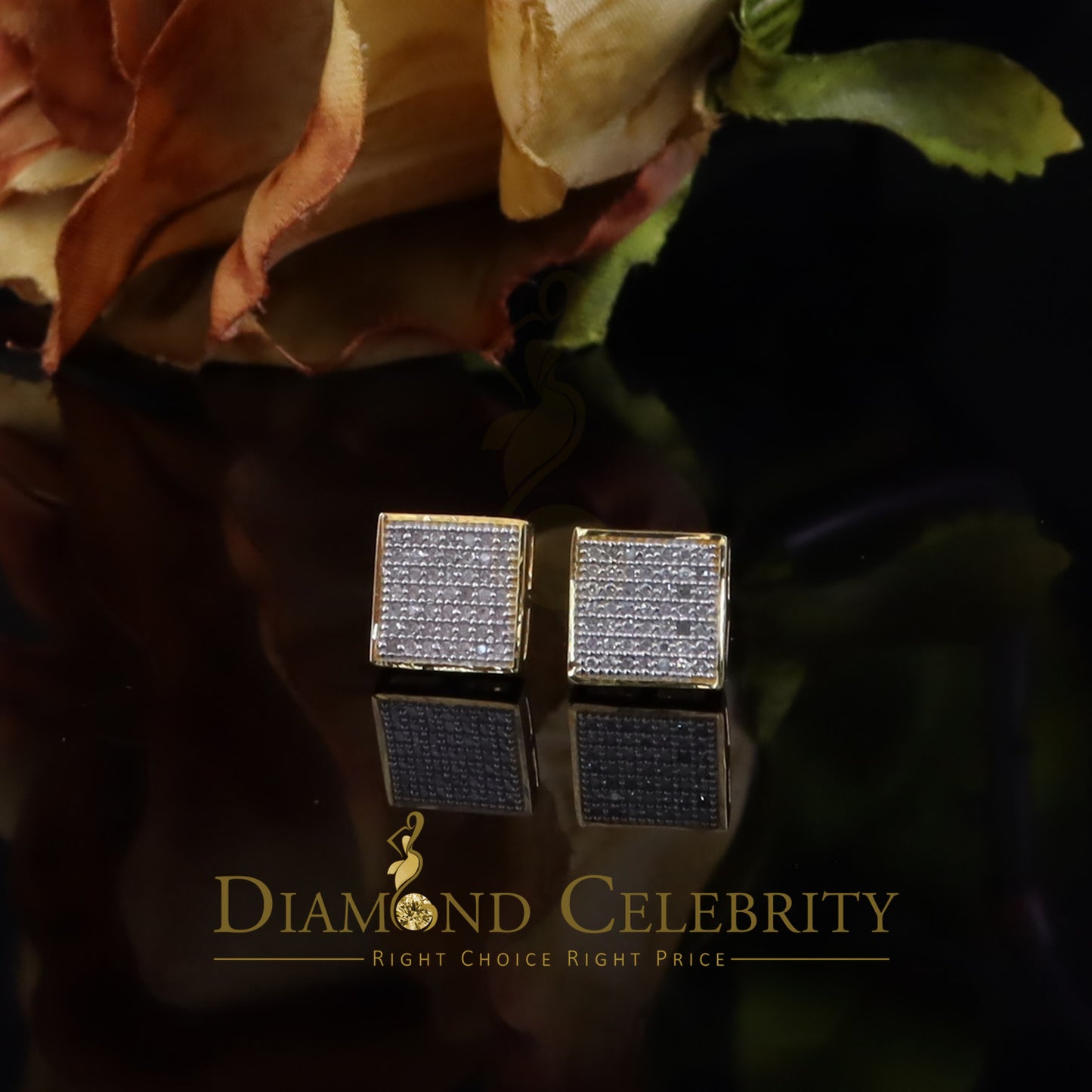 DiamondCelebritees 0.25ct Diamond 925 Sterling Silver Yellow Princess Shape Stud Earring For Womens