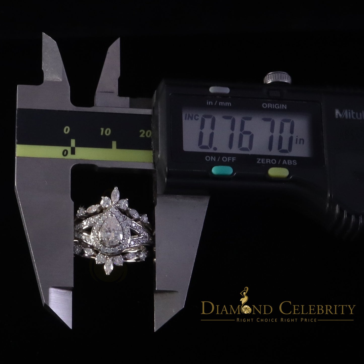 DiamondCelebritees Pear Shape Moissanite Women's 925 Silver White 1.66ct VVS 'D' Ring Guard Size 7