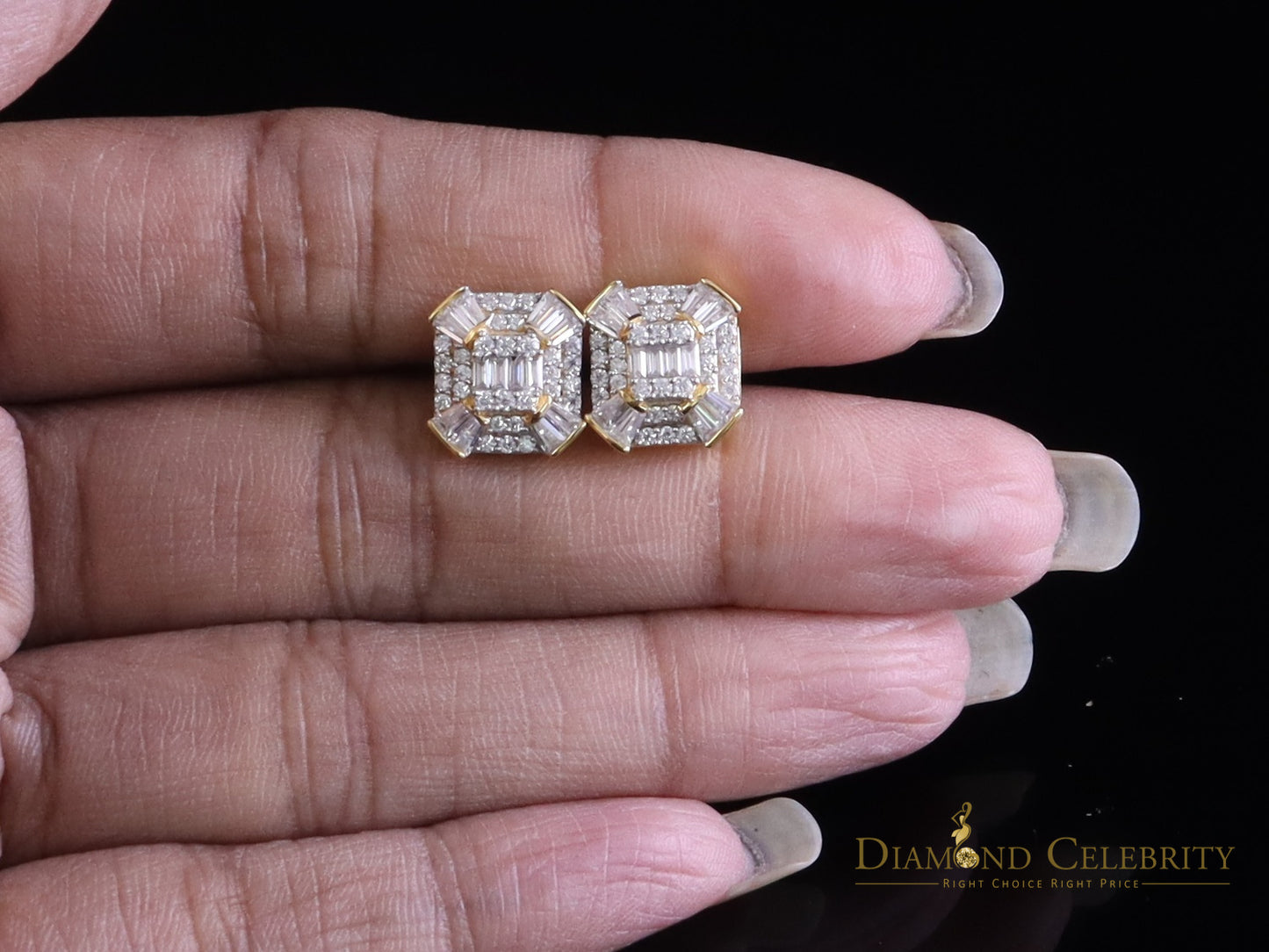 DiamondCelebritees 925 Yellow Silver 1.25ct VVS 'D' Moissanite Rectangle Stud Earring Men's/Womens
