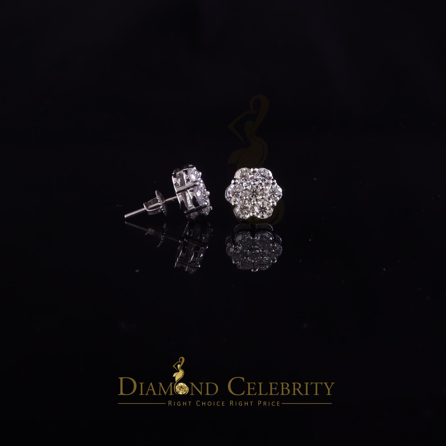 DiamondCelebritees 1.50ct Vvs 'D' Color Genuine Moissanite Stud FLORAL Earrings 10k Real White Gold