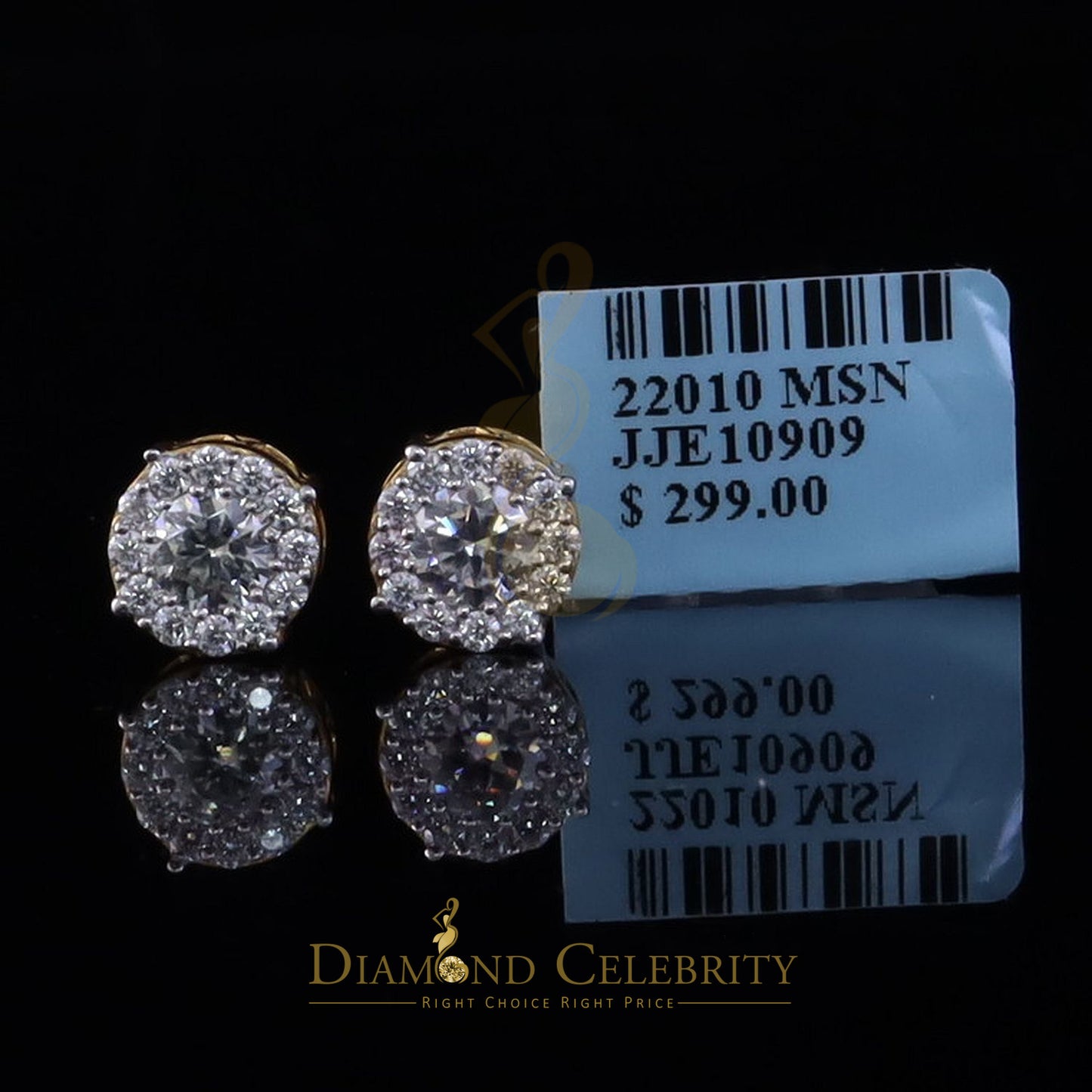 DiamondCelebritees Round Women's/Men's 925 Silver Yellow 0.75ct VVS D Moissanite Round Stud Earring