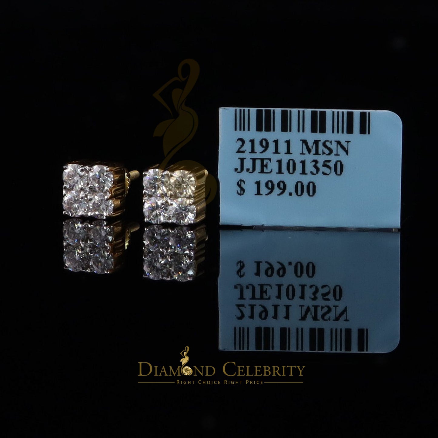 DiamondCelebritees Men's/Women's 1.00ct VVS 'D' Moissanite 925 Silver Yellow 4 Stone Stud Earrings