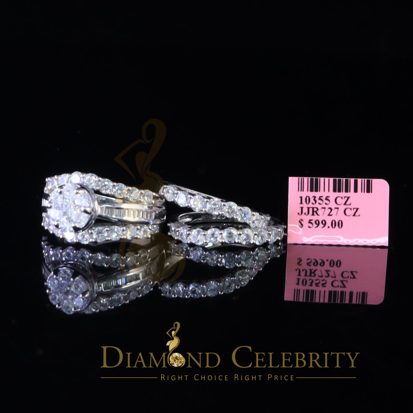 DiamondCelebritees Silver 8.50ct Cubic Zirconia Piece Halo Trio Ring Band White Womens Ring Size 8