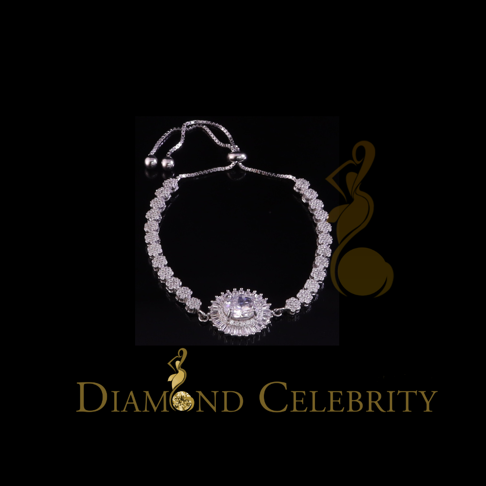 Diamondcelebritees 925 Silver Sun Shape White Bracelet Cubic Zirconia Adjustable Size 7 Inches