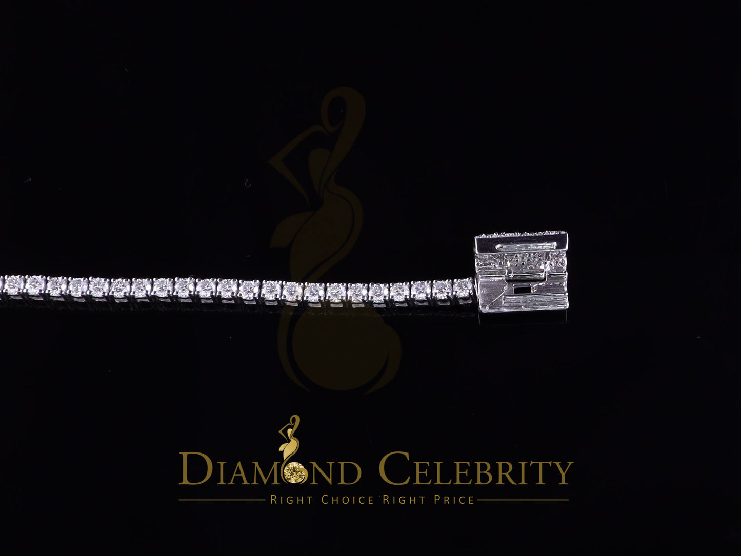 Diamondcelebritees Men's 12ct Moissanite Round 925 Silver White Tennis Bracelet 3mm Thick 8" Long