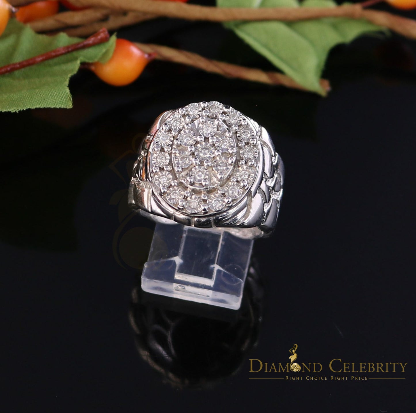 DiamondCelebritees 0.30CT Real Diamond Men's 925 Sterling Silver White Ring Size 8 Antique Design