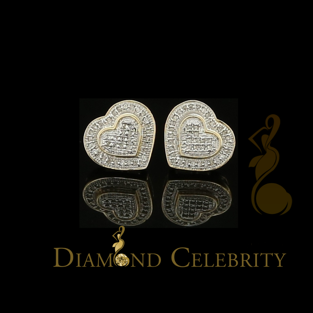 DiamondCelebriteesReal 10K Yellow Gold Heart Stud Earring with 0.25CT Diamond For Women And Men