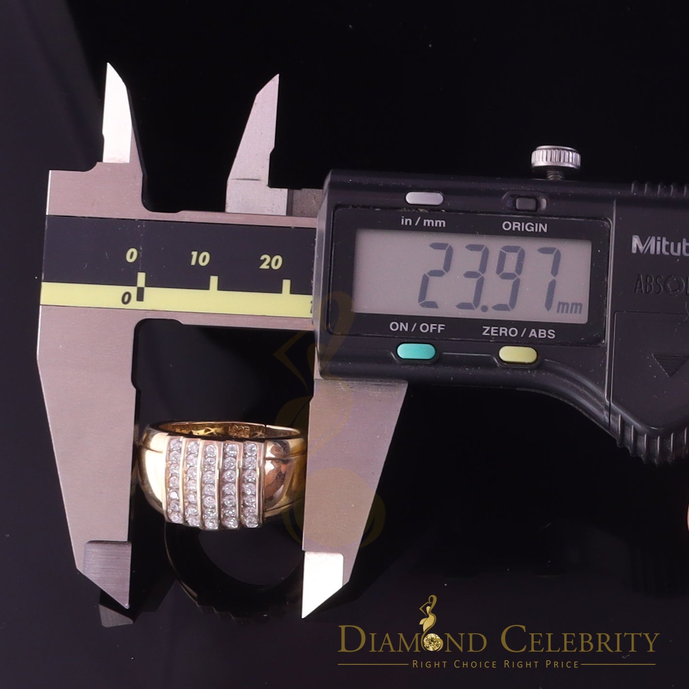 DiamondCelebritees Yellow Silver Rhodium Plated CZ 1.40ct Wide Band Men Adjustable Ring SZ 8 to 10