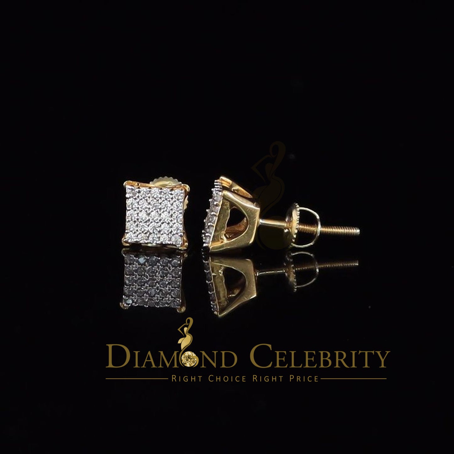 DiamondCelebritees Yellow Sterling Silver Screw Back 0.50ct Cubic Zirconia Square Earrings Womens