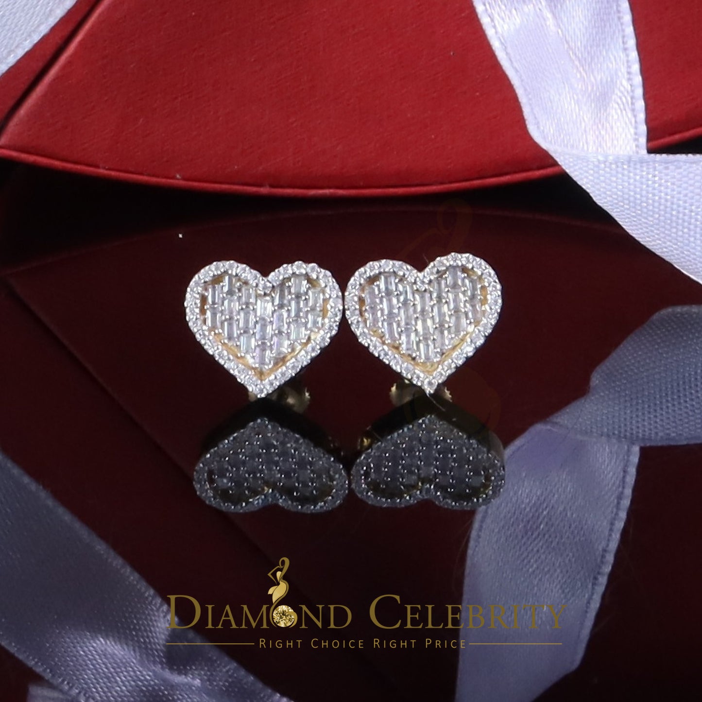 DiamondCelebritees 925 Yellow Silver 1.00ct VVS 'D' Moissanite Heart Stud Earring Men's/Womens