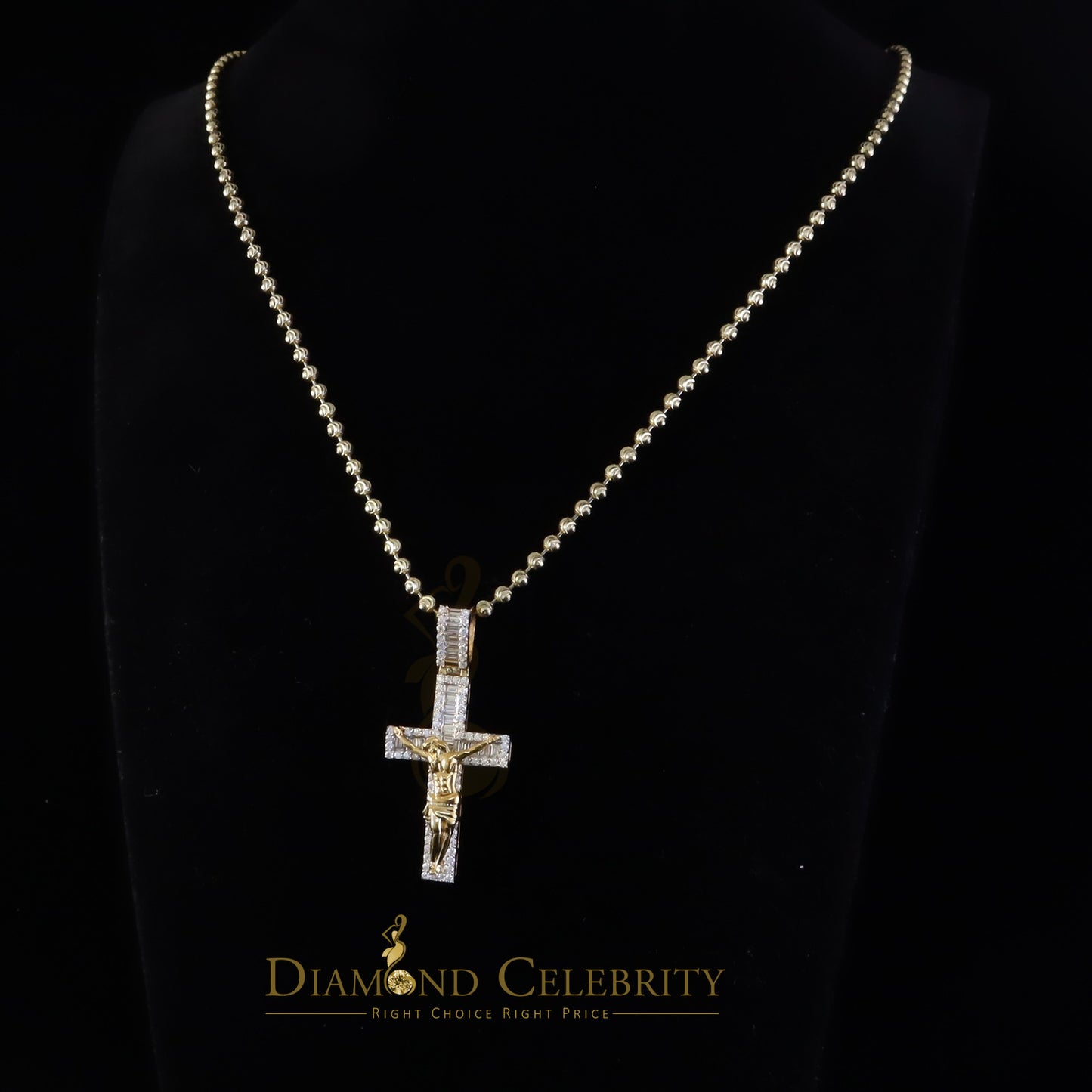 Diamondcelebritees Yellow Silver 2.25ct VVS D Clr. Moissanite Baguette Jesus Cross Pendant Women's