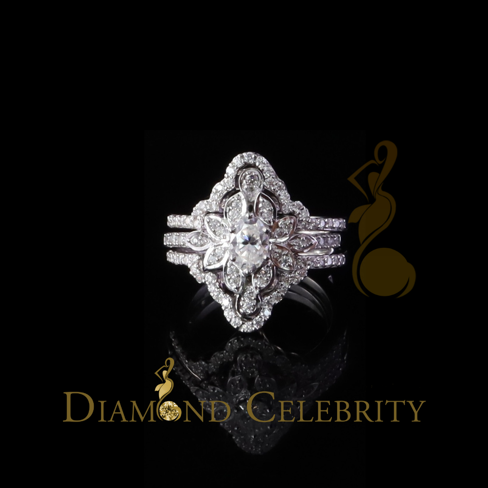DiamondCelebritees 925 White Silver 2.00ct VVS D Moissanite Fancy Ring W/ Guard in SZ7 for Women