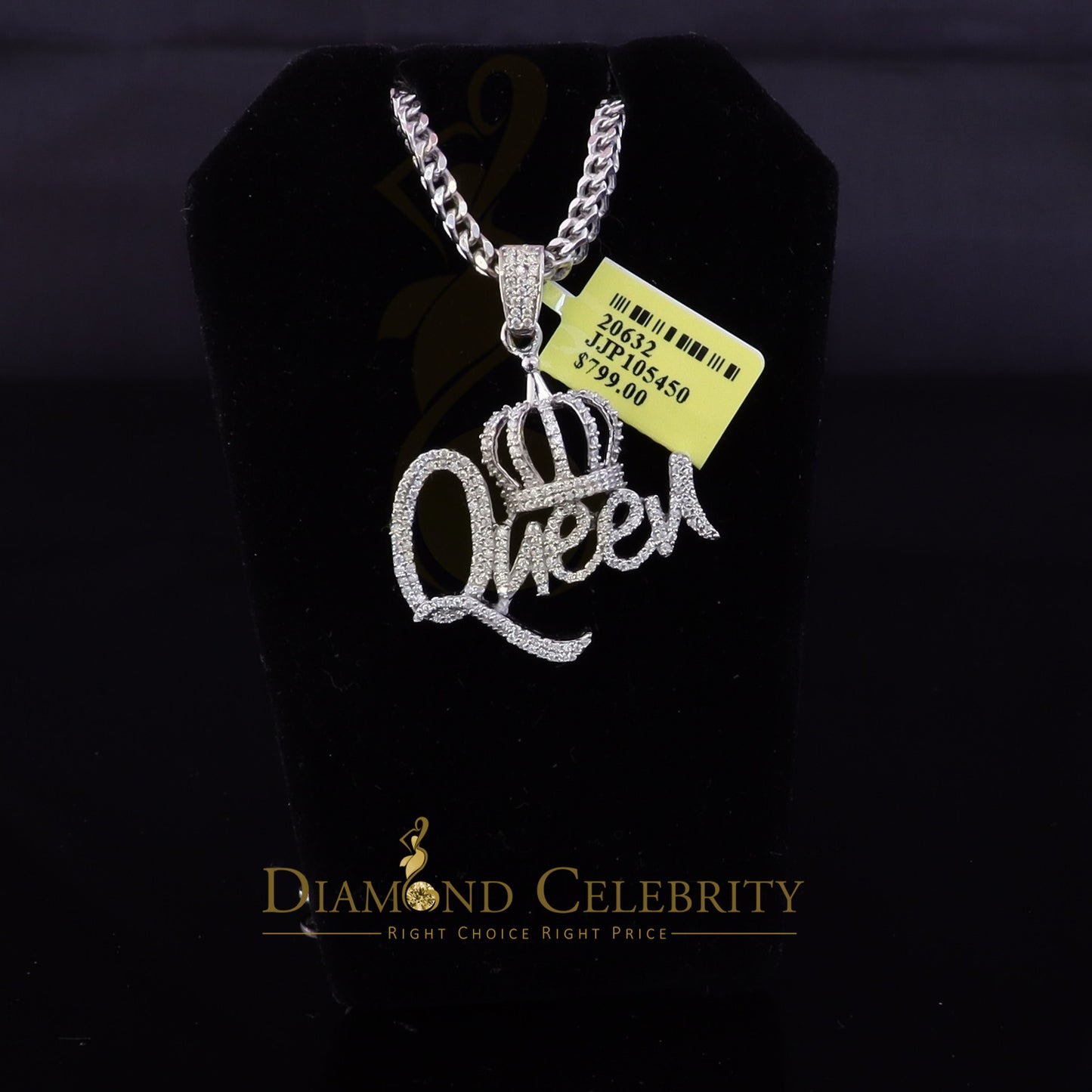 Diamondcelebritees 1.00ct Real Moissanite White 925 Silver Pendant 4 your Queen W/ Beautiful Crown